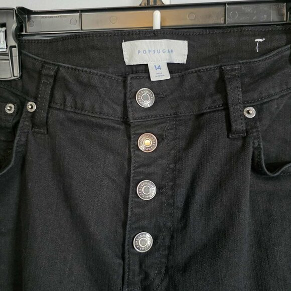 EUC Popsugar Button-Fly Black Denim Jeans with worn ankle - Picture 3 of 4
